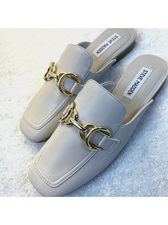 Steve Madden Shoes - Steve Madden Glacier Slide Mule Bone Gold Chain Decoration Top New Women SZ 6.5